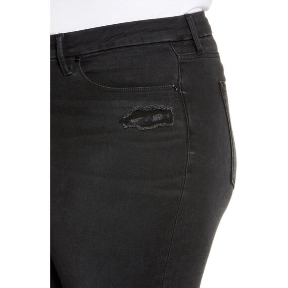 Good American Good Waist Ripped High Waist Crop Jeans Distressed Black Size 14 - Picture 4 of 12